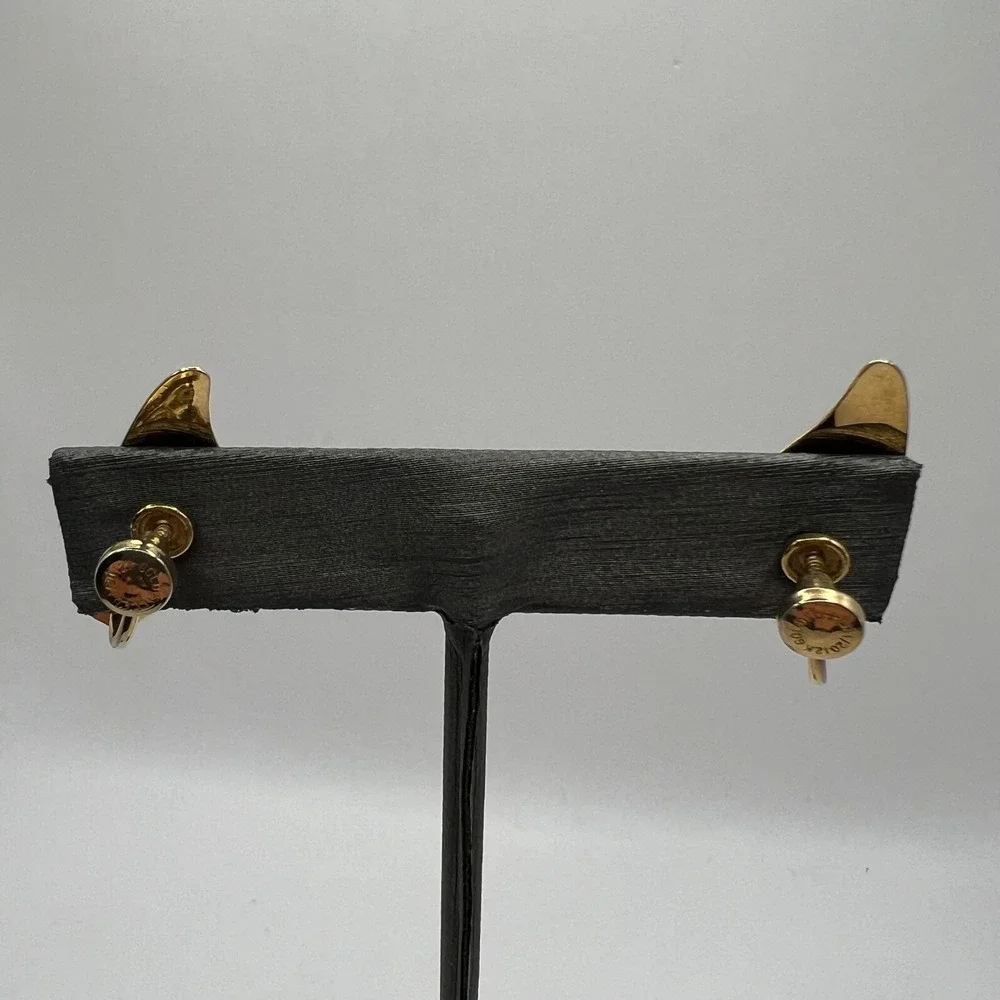 Vintage Screw Back Earrings Faux Pearl 1/20 12K GF Shiny Brushed‎ Freeform